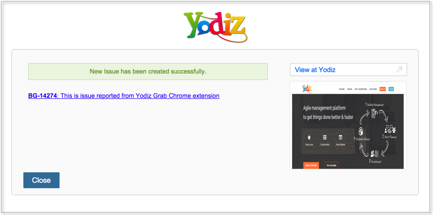 yodiz-grab-chrome-report-new-issue-confirmation